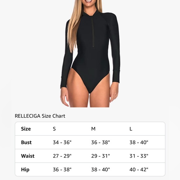 NWT - RELLECIGA Women's One Piece Swimsuits Long Sleeve Rash Guard UV Protection - Picture 5 of 7